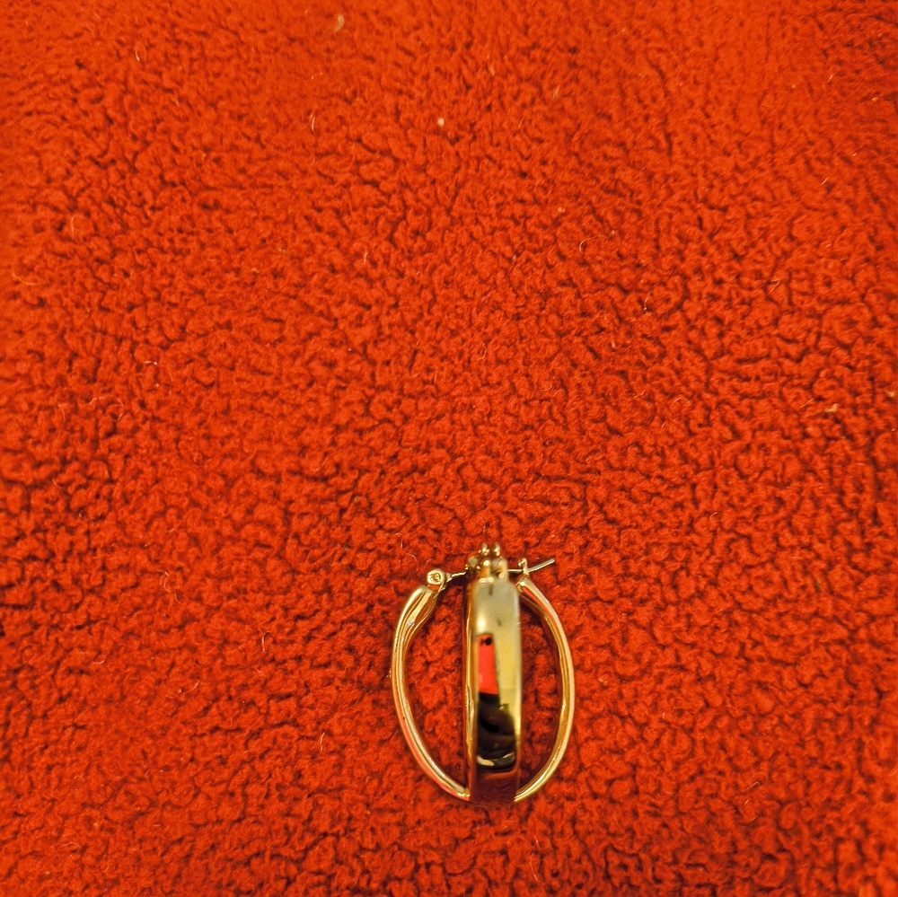 Vintage Avon style red and gold drop hoop earrings.